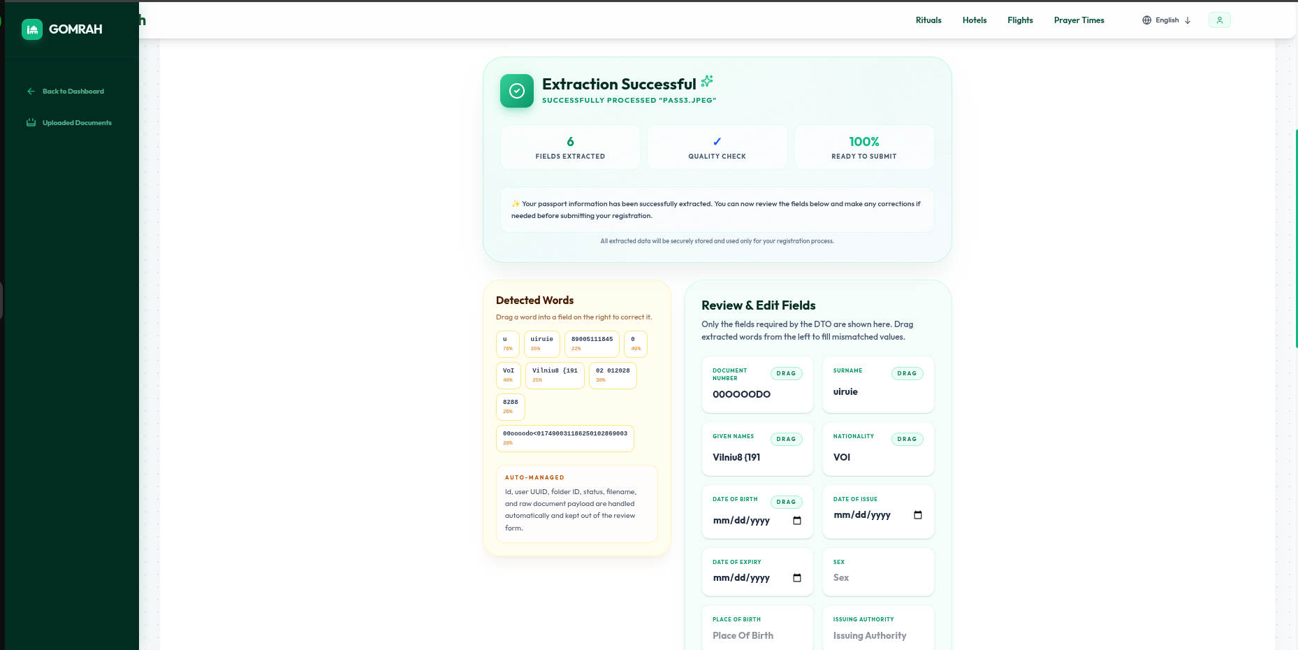 Gomrah OCR document processing